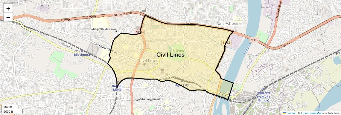 Location Map of Civil Lines, Agra