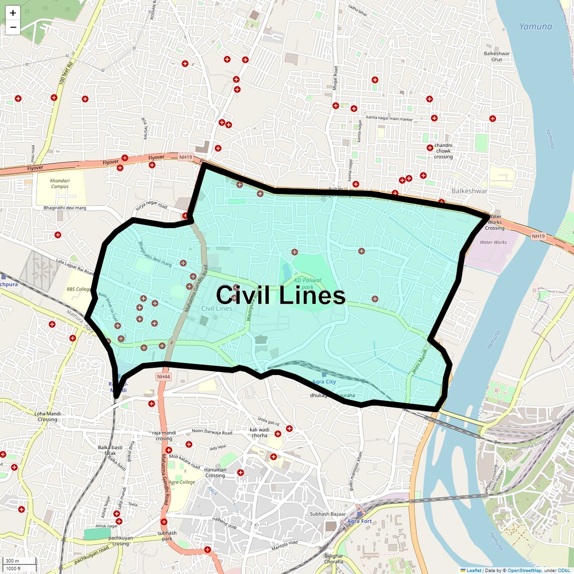 Location Map of Civil Lines, Agra