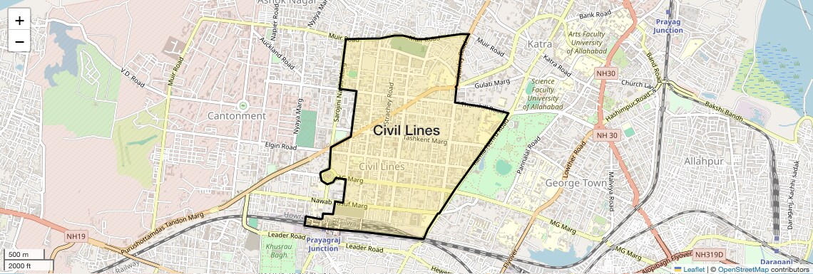 Location Map of Civil Lines, Allahabad