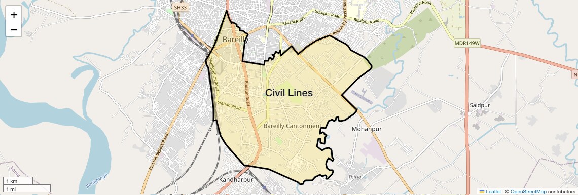 Location Map of Civil Lines, Bareilly