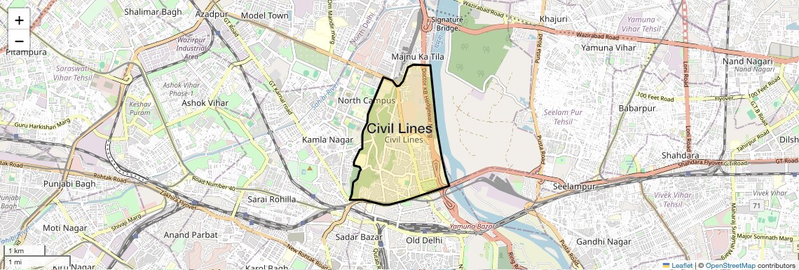 Location Map of Civil Lines, Delhi
