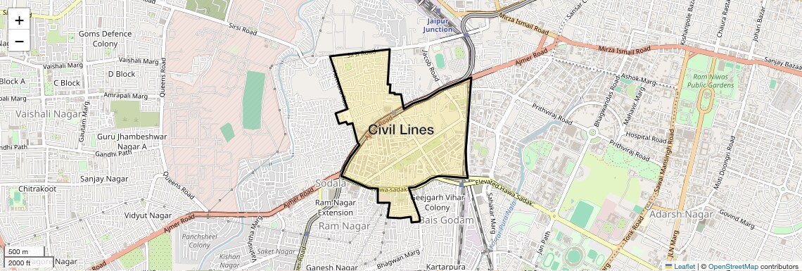Location Map of Civil Lines, Jaipur