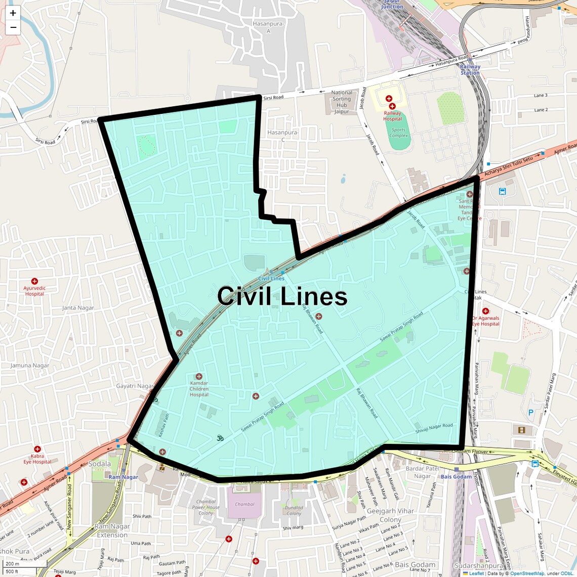 Location Map of Civil Lines, Jaipur