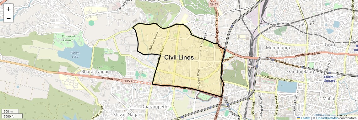 Location Map of Civil Lines, Nagpur