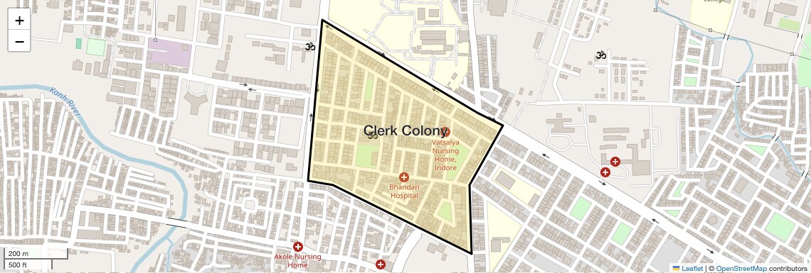 Location Map of Clerk Colony, Indore