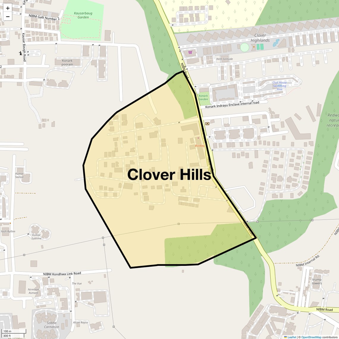Location Map of Clover Hills, Pune