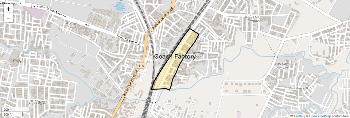 Location Map of Coach factory, Bhopal