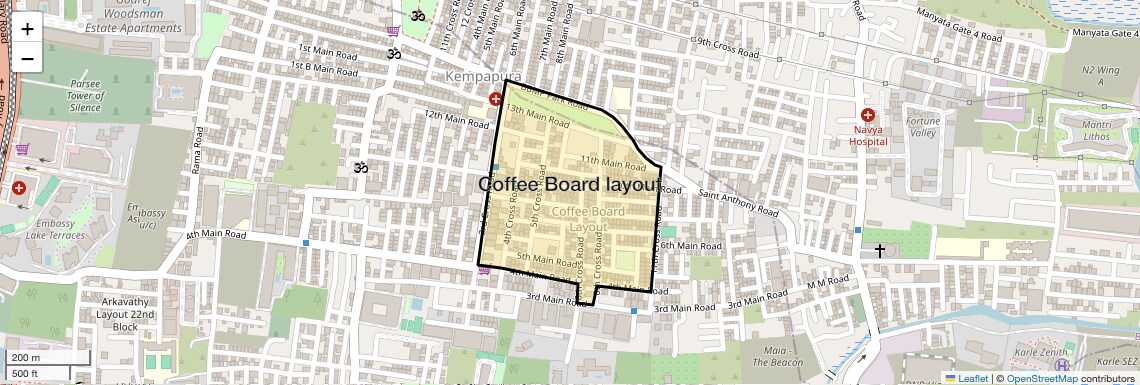 Location Map of Coffee Board Layout, Bangalore