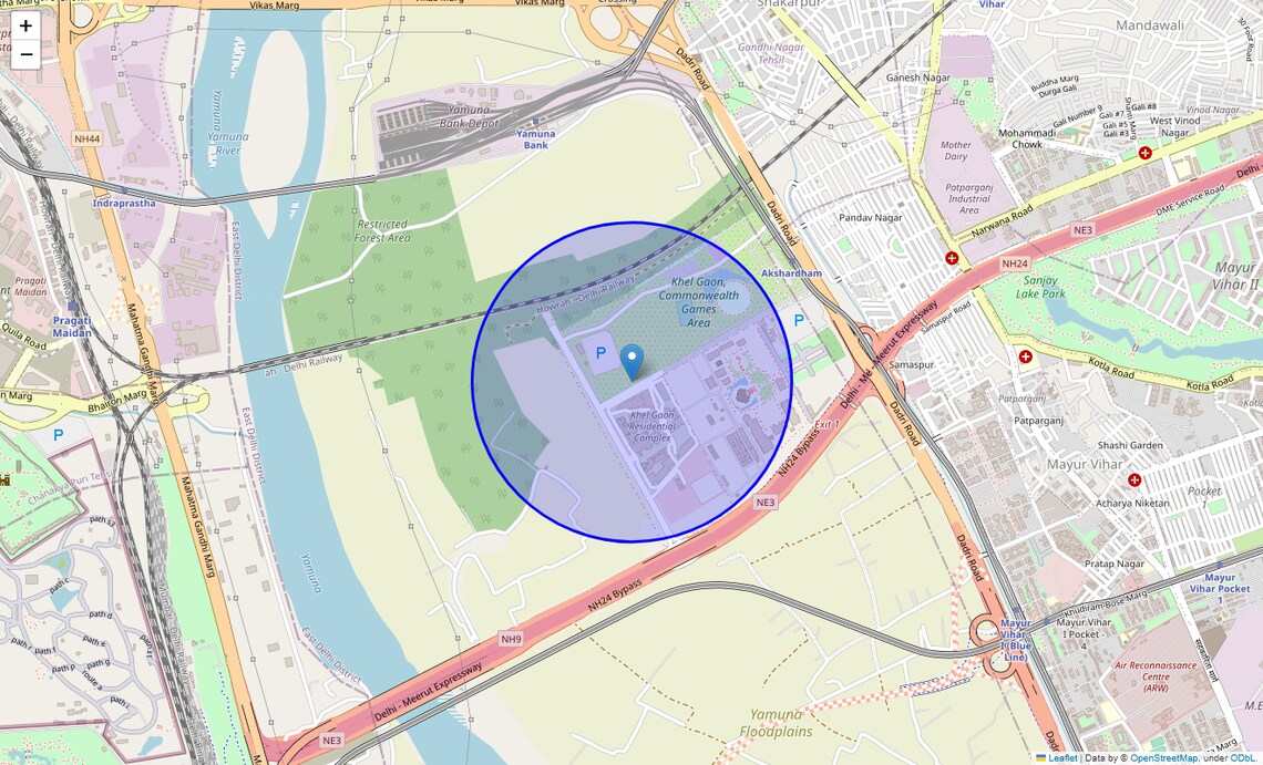 Location Map of Commonwealth Games Village, Delhi