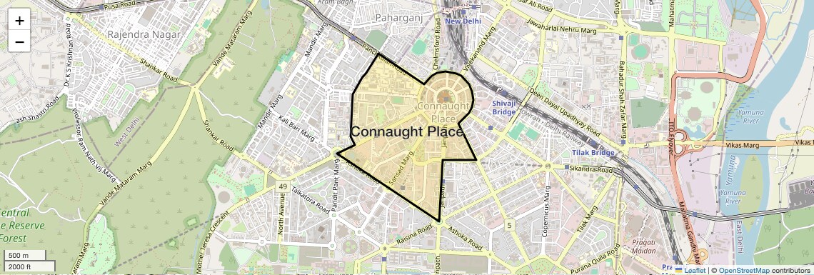 Location Map of Connaught Place, Delhi