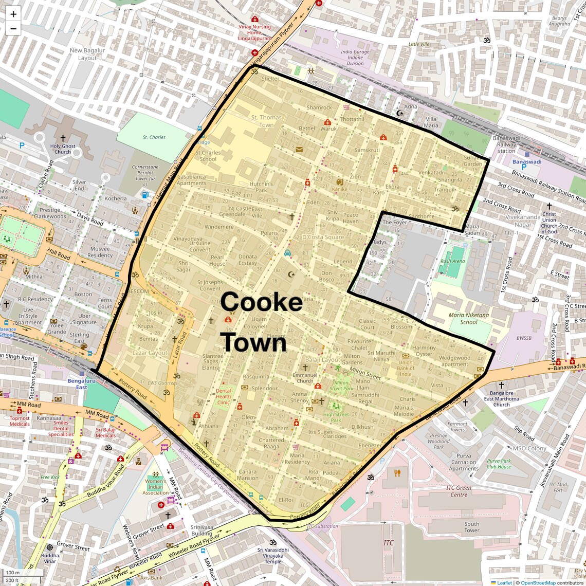 Location Map of Cooke Town, Bangalore