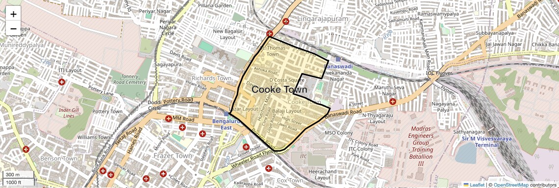 Location Map of Cooke Town, Bangalore