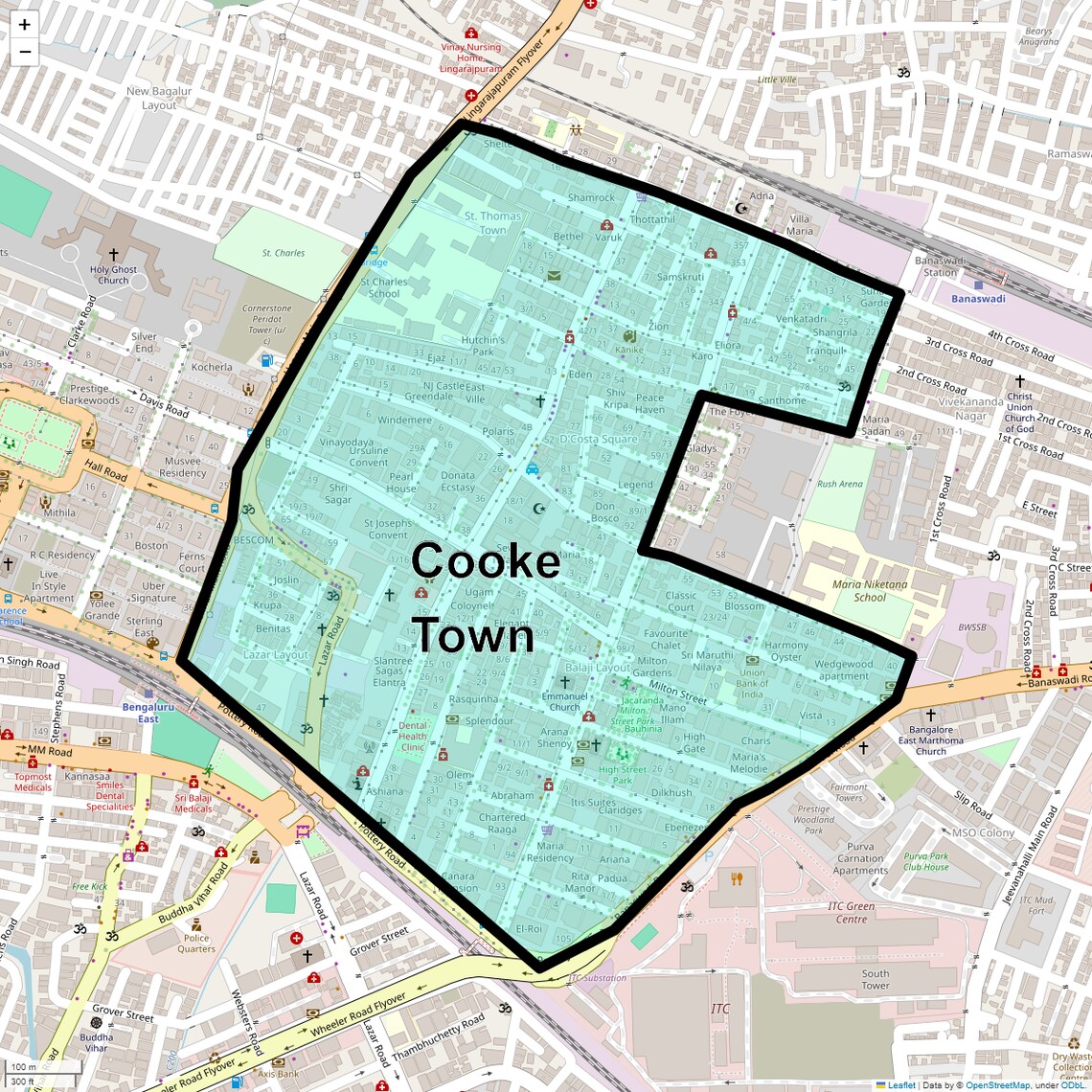 Location Map of Cooke Town, Bangalore