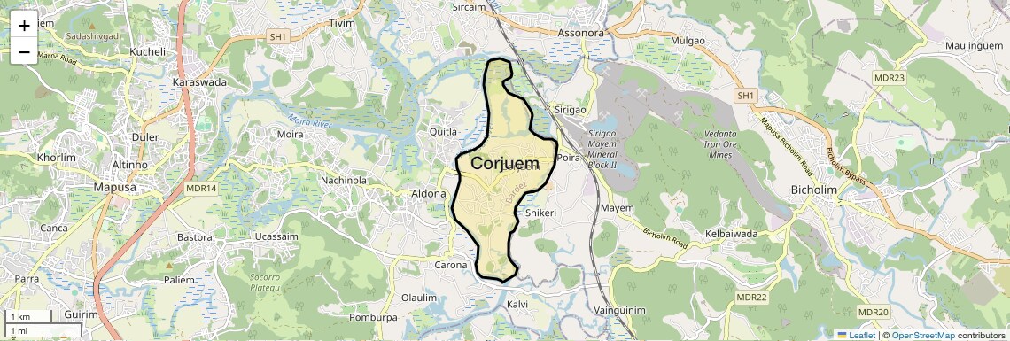 Location Map of Corjuem, Goa