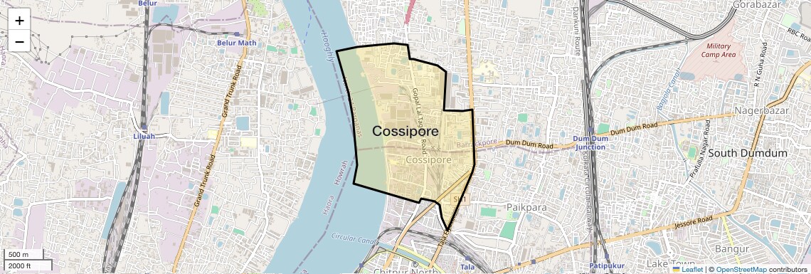Location Map of Cossipore, Kolkata