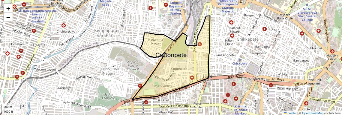 Location Map of Cottonpete, Bangalore
