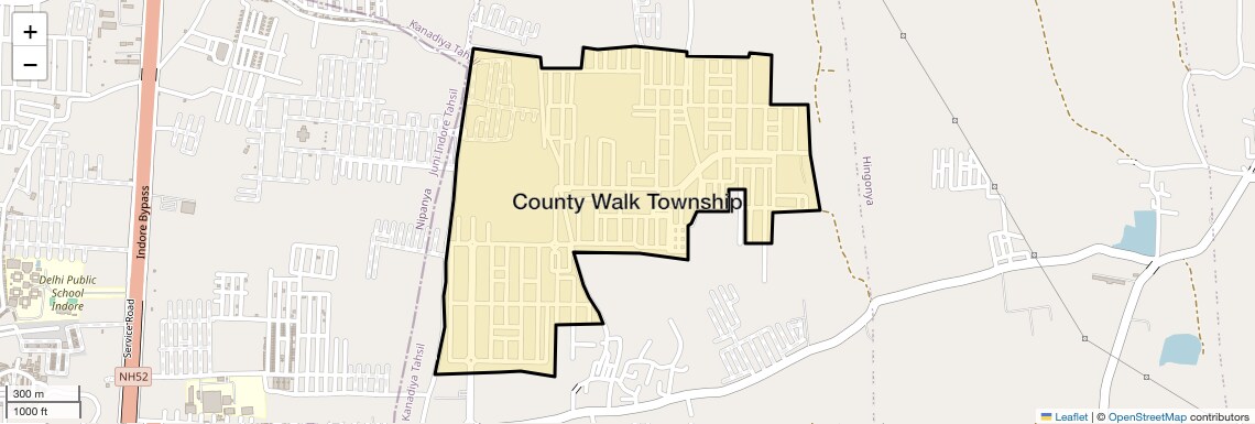 Location Map of County Walk Township, Indore