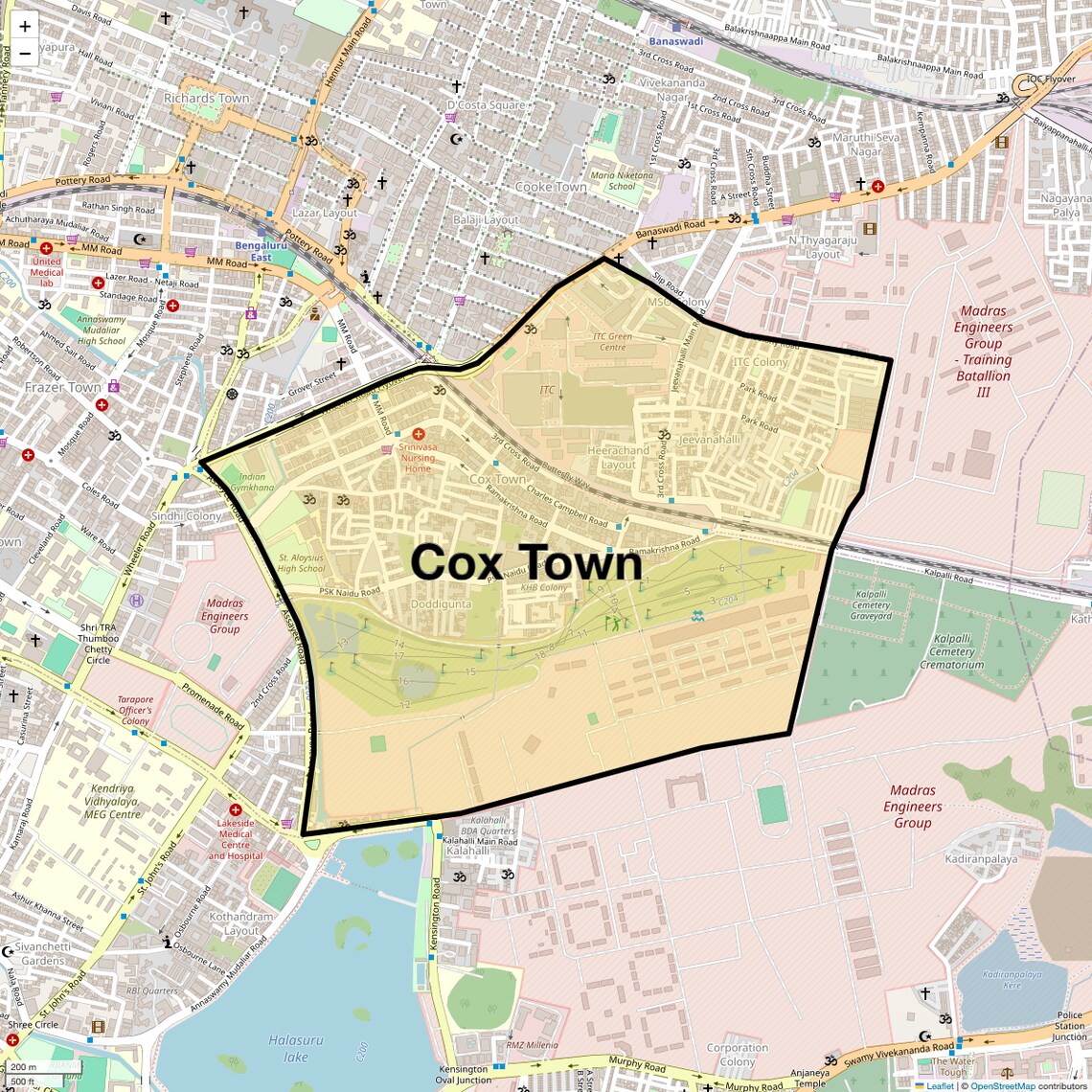 Location Map of Cox Town, Bangalore
