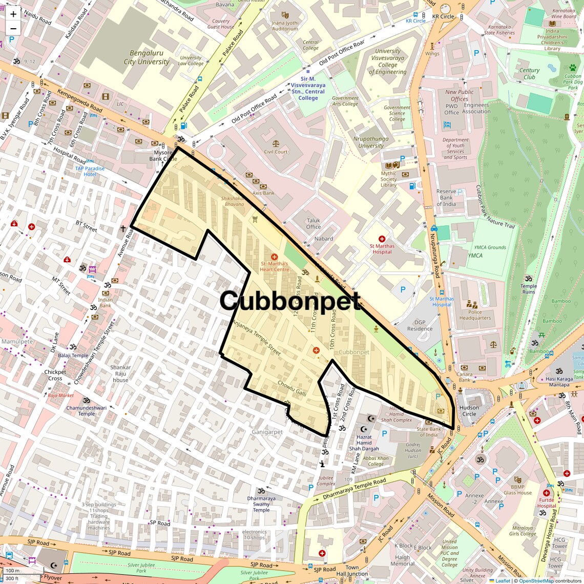 Location Map of Cubbonpet, Bangalore