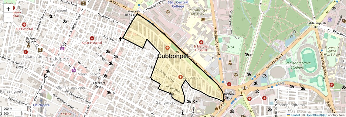 Location Map of Cubbonpet, Bangalore