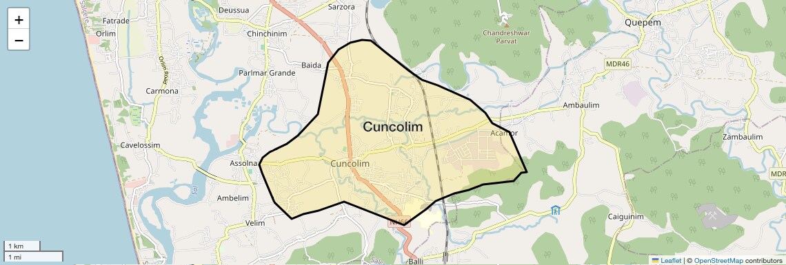 Location Map of Cuncolim, Goa