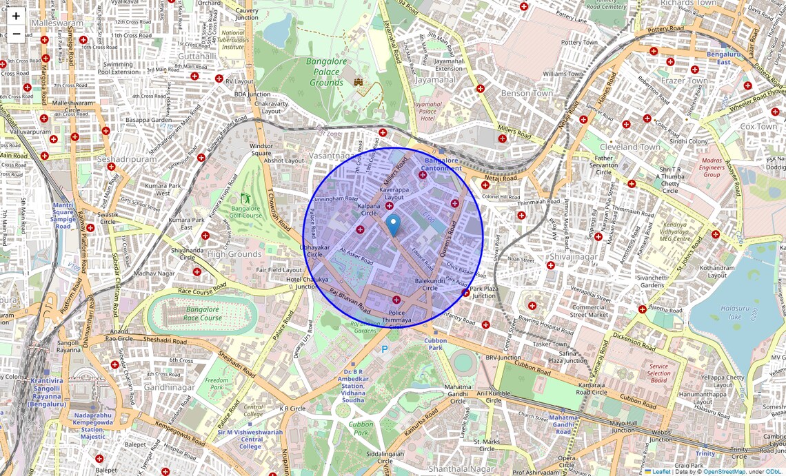 Location Map of Cunningham Road, Bangalore