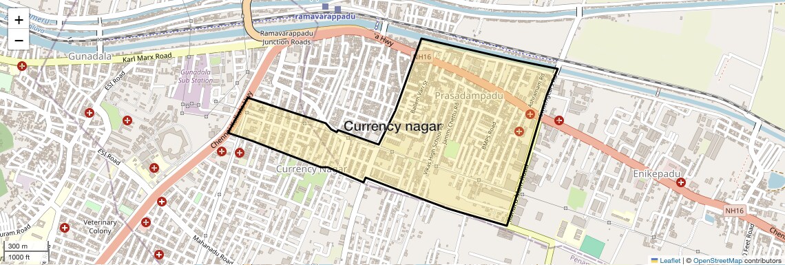 Location Map of Currency nagar, Vijayawada