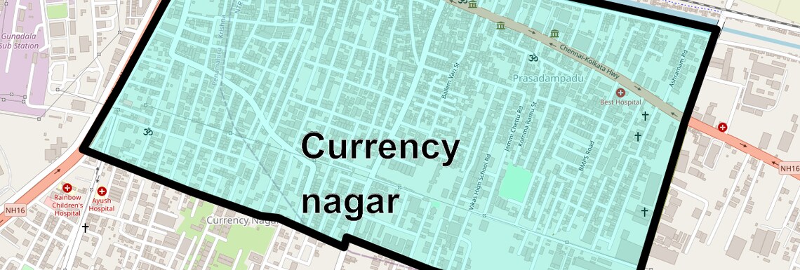 Location Map of Currency nagar, Vijayawada