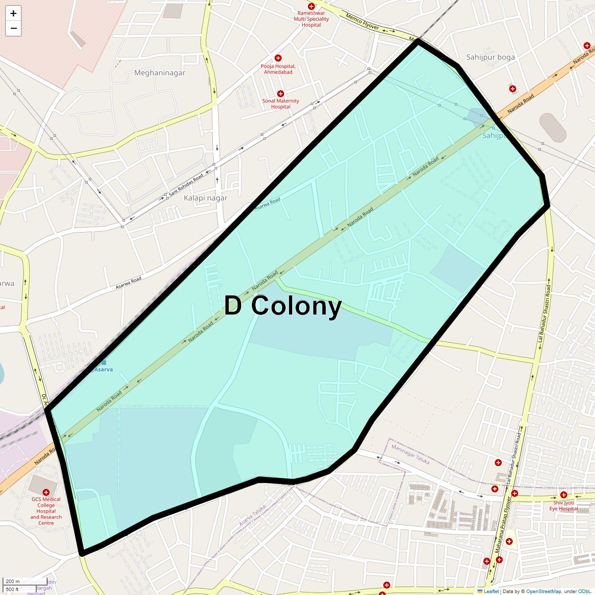 Location Map of D Colony, Ahmedabad