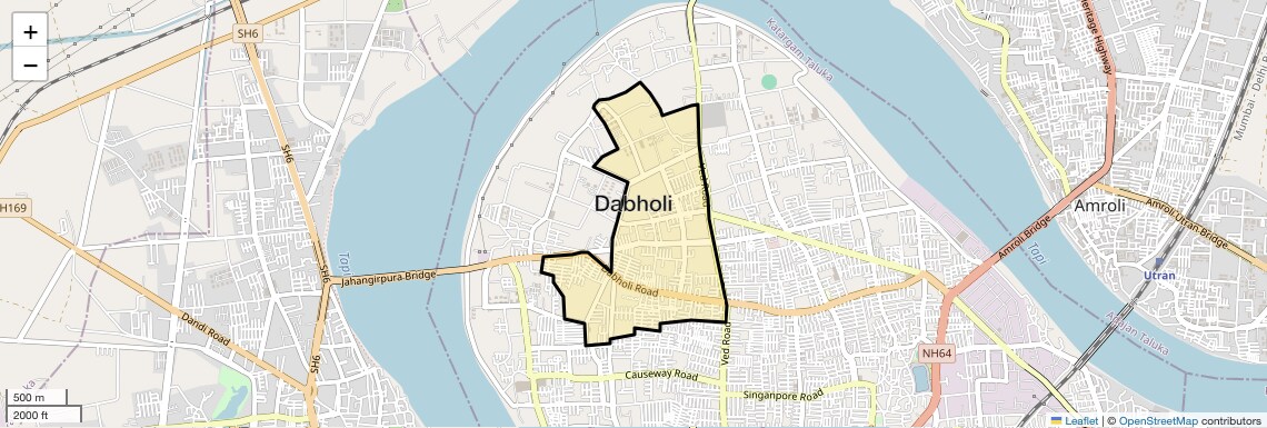 Location Map of Dabholi, Surat