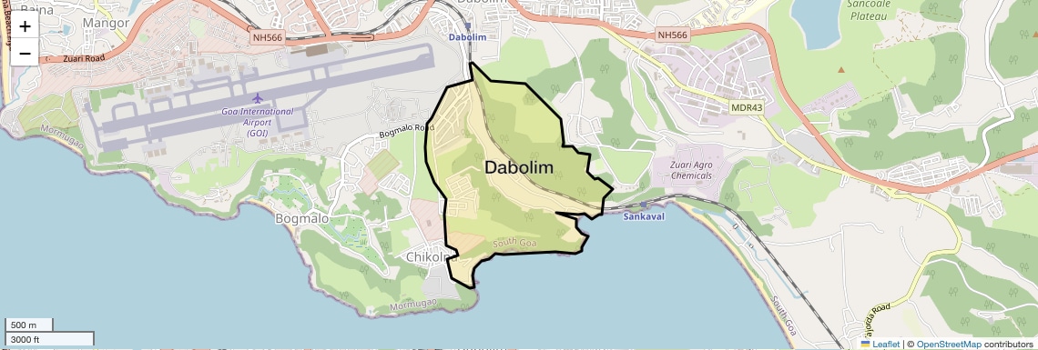 Location Map of Dabolim, Goa