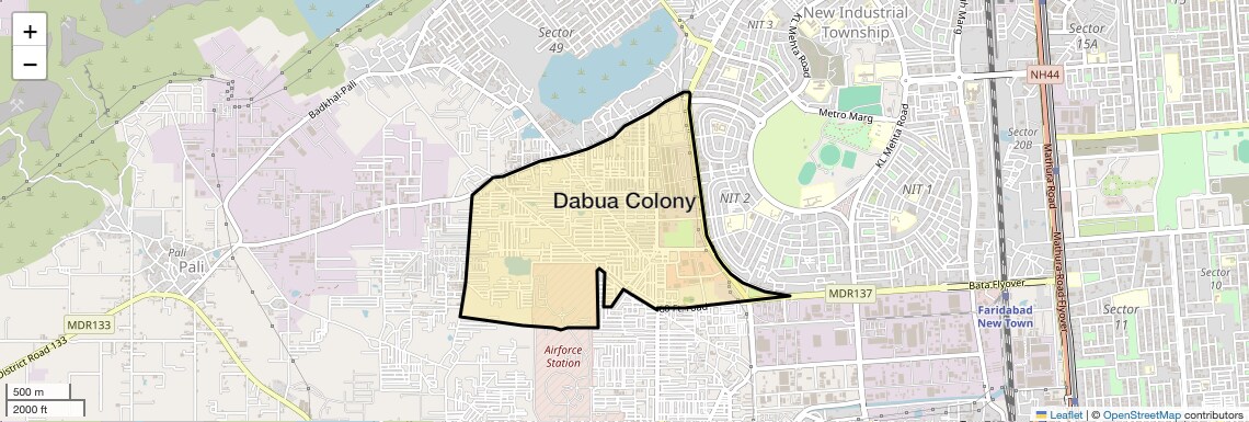Location Map of Dabua Colony, Faridabad