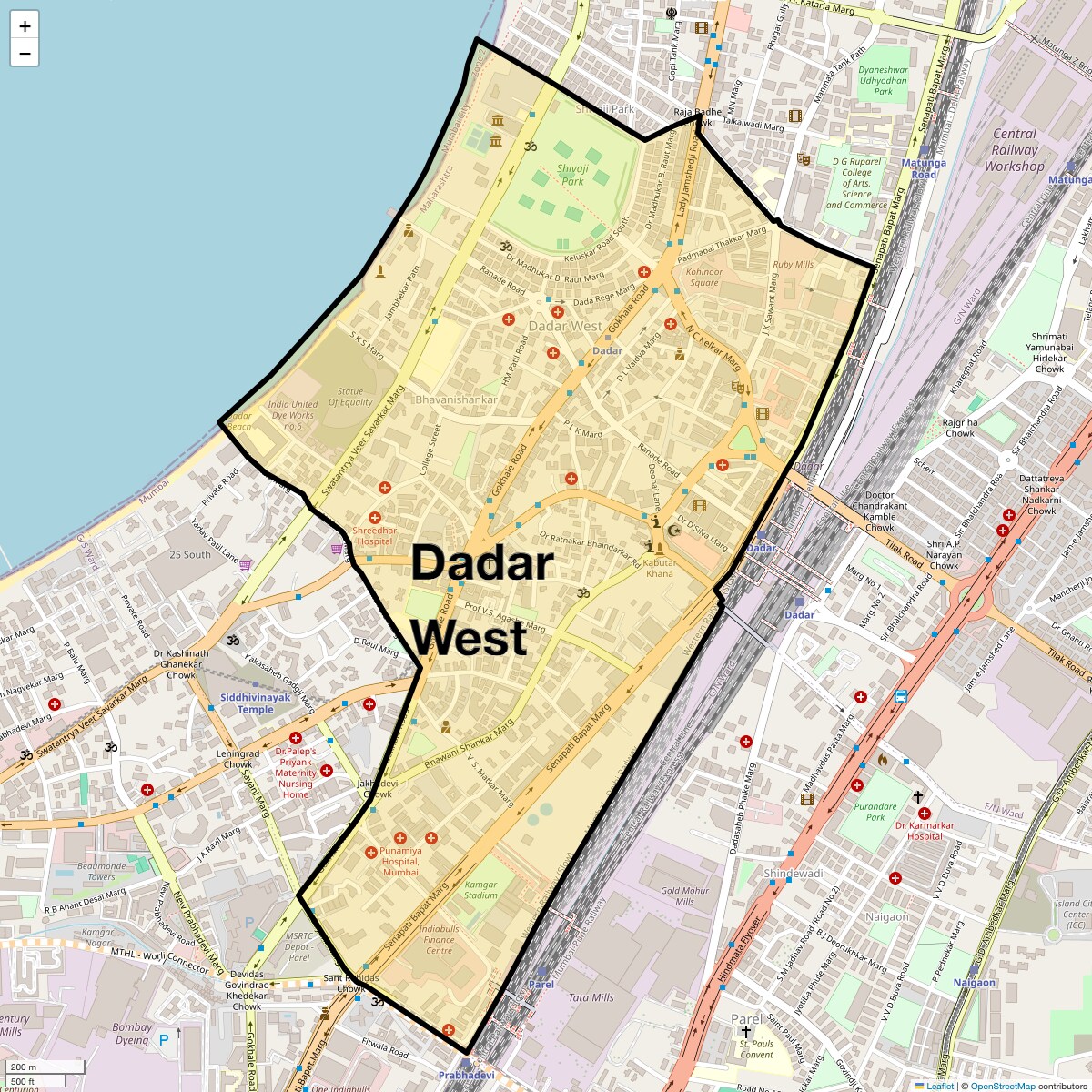Location Map of Dadar West, Mumbai