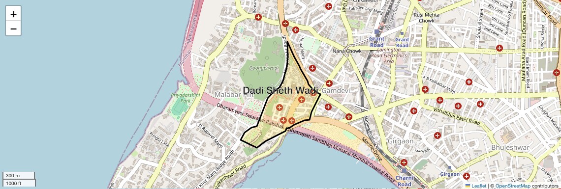 Location Map of Dadi Sheth Wadi, Mumbai