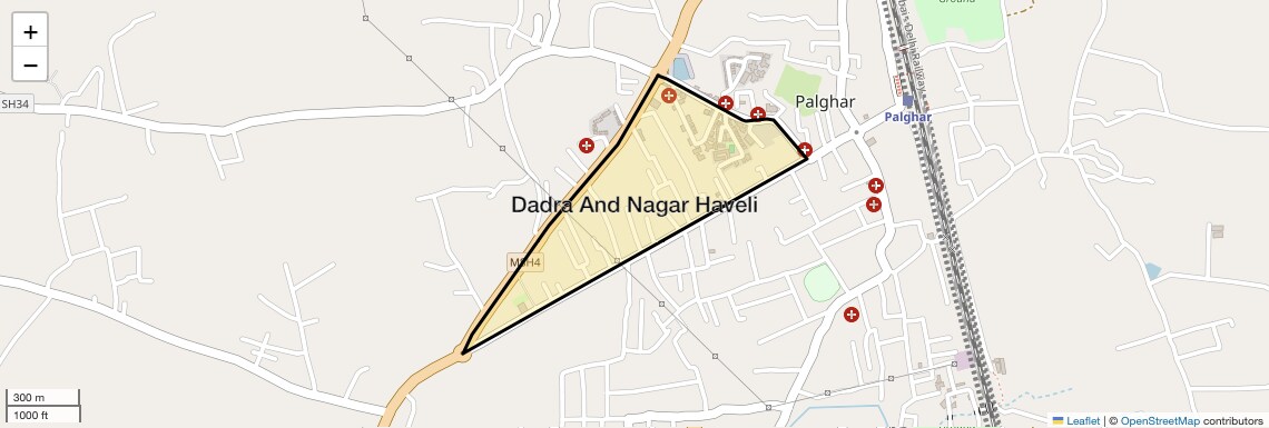 Location Map of Dadra And Nagar Haveli, Palghar