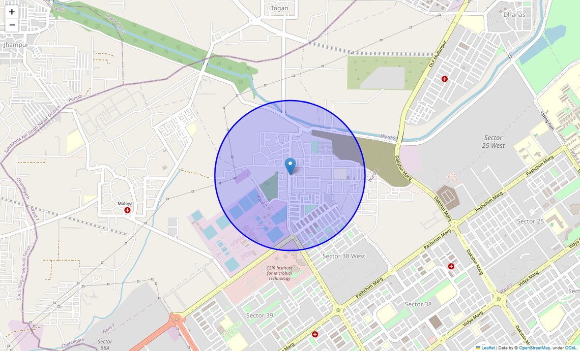 Location Map of Dadu Majra Colony, Chandigarh