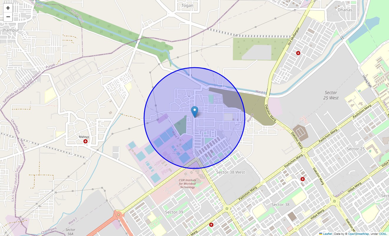 Location Map of Dadu Majra Colony, Chandigarh