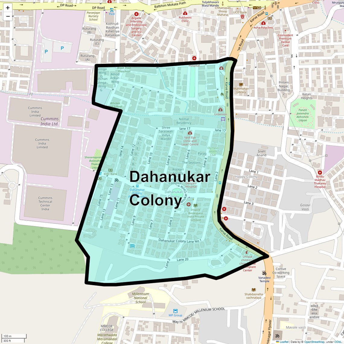 Location Map of Dahanukar Colony, Pune
