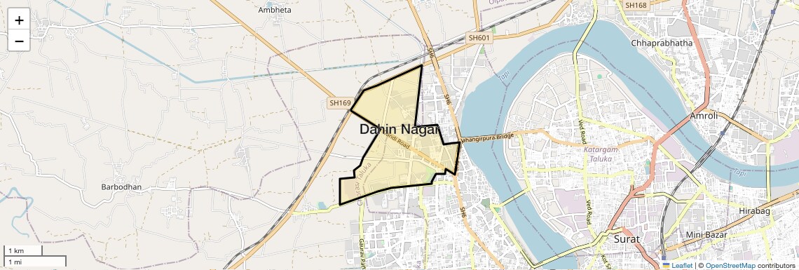 Location Map of Dahin Nagar, Surat