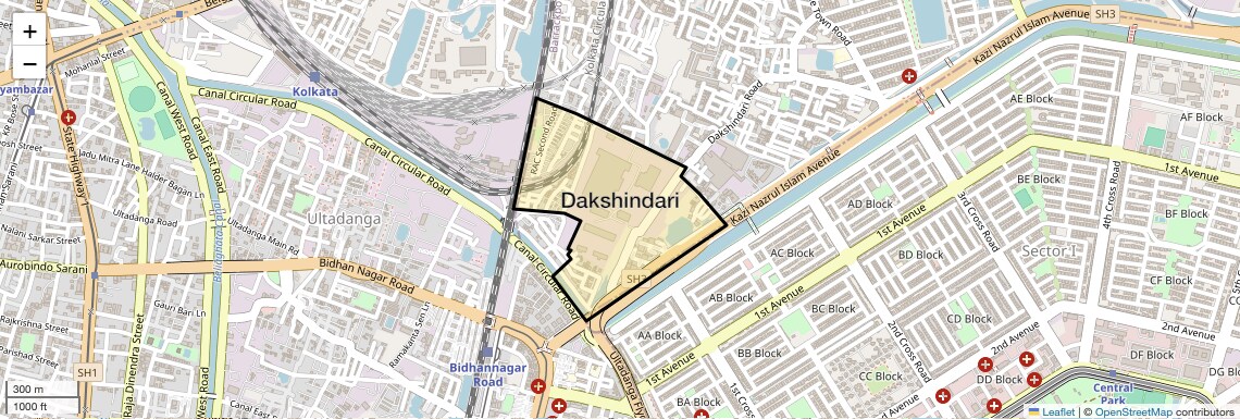 Location Map of Dakshindari, Kolkata