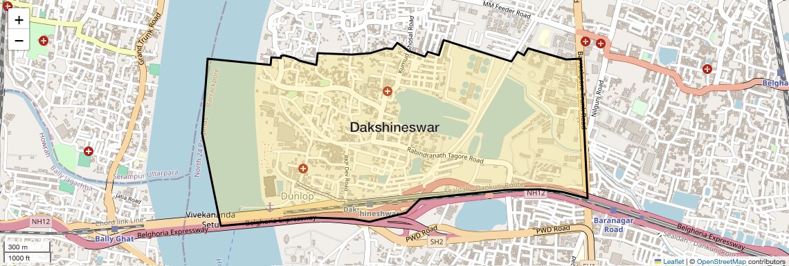Location Map of Dakshineswar, Kolkata