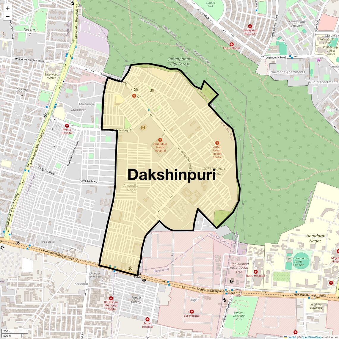 Location Map of Dakshinpuri, Delhi