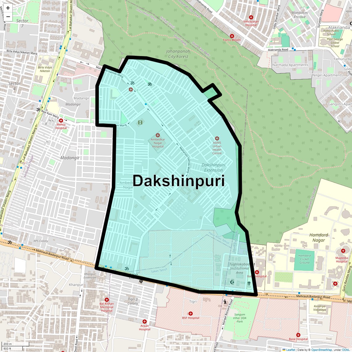 Location Map of Dakshinpuri, Delhi