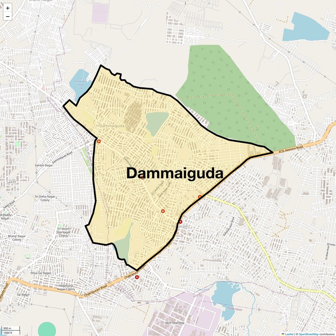 Location Map of Dammaiguda, Hyderabad