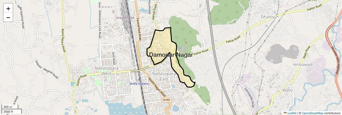 Location Map of Damodar Nagar, Palghar