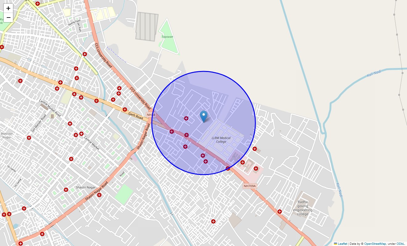 Location Map of Damoder Colony, Meerut