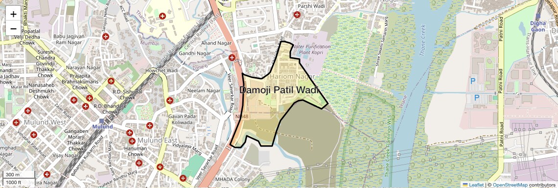 Location Map of Damoji Patil Wadi, Thane