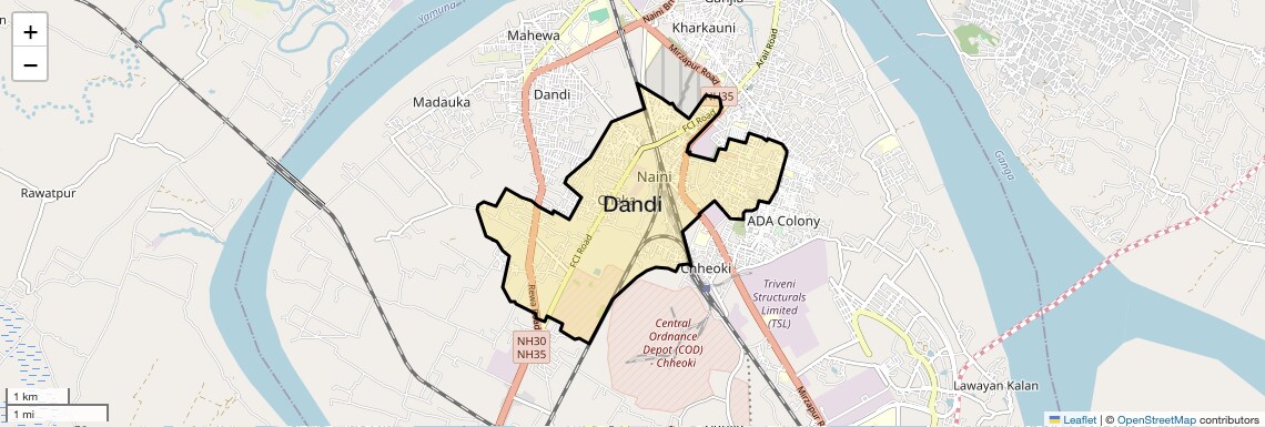 Location Map of Dandi, Allahabad