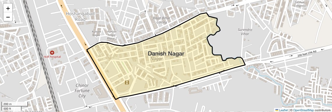 Location Map of Danish Nagar, Bhopal