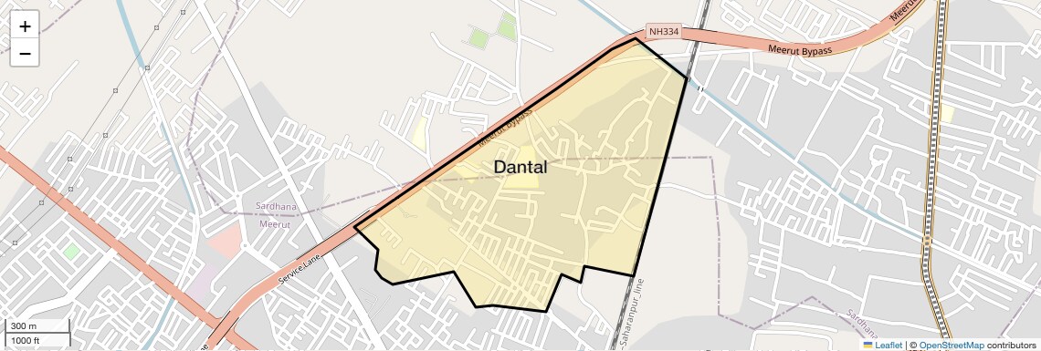Location Map of Dantal, Meerut
